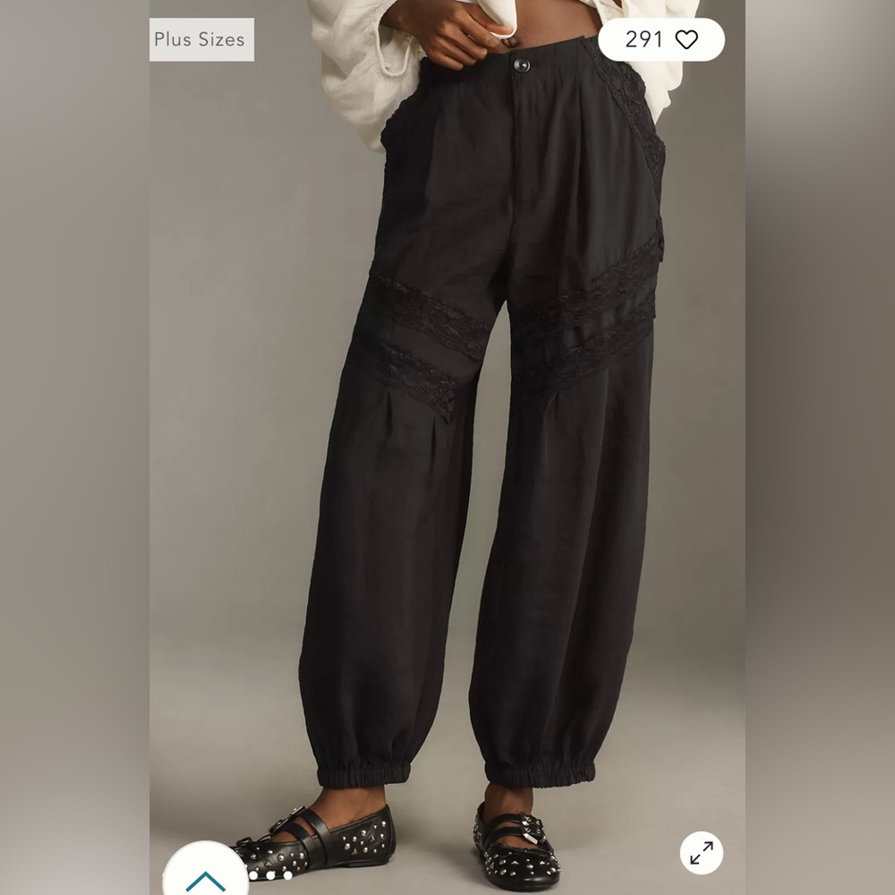 By Anthropologie Pieced Lace Joggers Lace Pull On Black Wide Leg Pants Small